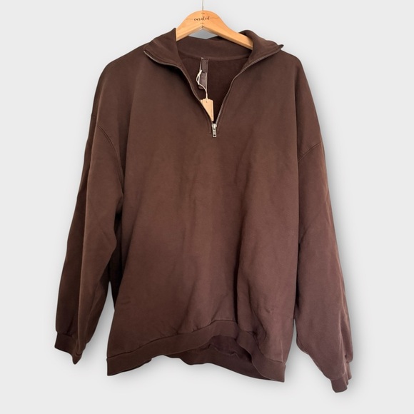 SKIMS Boyfriend Fleece Slouchy Half Zip Pullover – Espresso (NWT) OVERSIZED - Picture 5 of 12